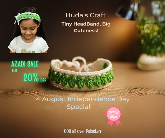 Special 14th August Independence Day Headband 🇵🇰 – Handmade Crochet Accessory for Girls 💚🤍