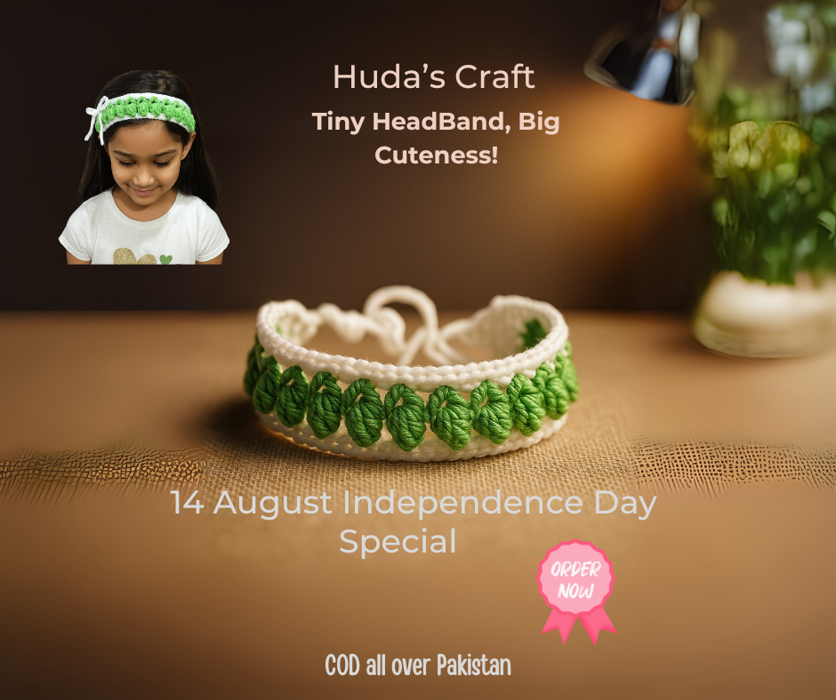 Special 14th August Independence Day Headband 🇵🇰 – Handmade Crochet Accessory for Girls 💚🤍